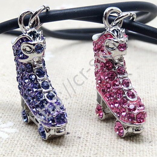 Rhinestones Sport Themed Roller Skate Floating Charms for Necklace